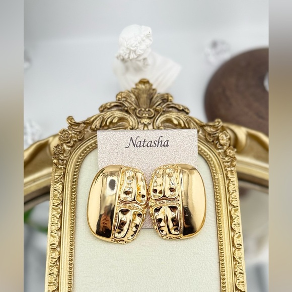 Natasha Gold-Tone Textured Stud Earrings ✨ - Picture 1 of 9